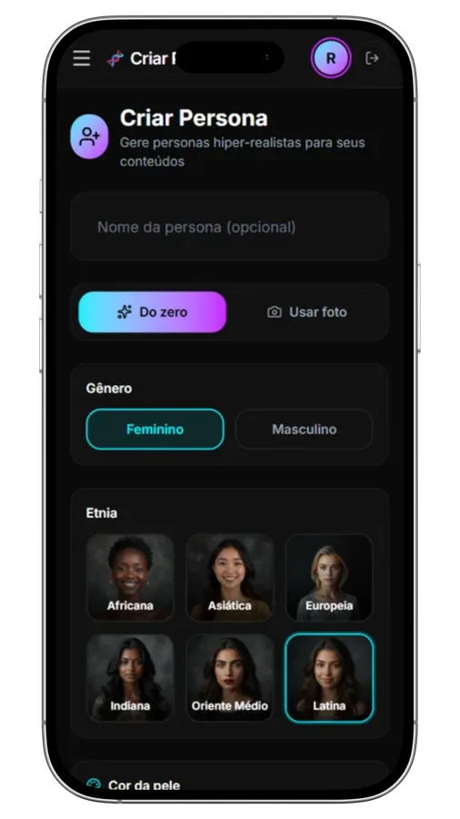 Tela do app — Criar Persona