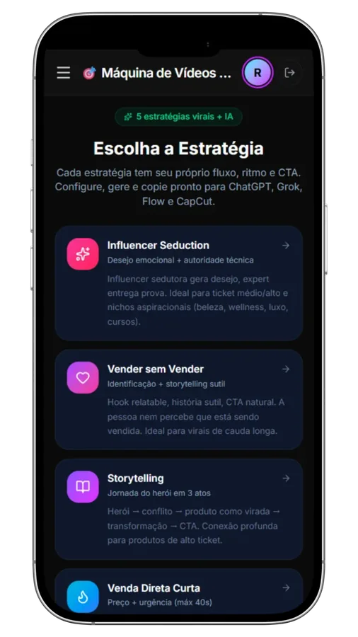 Tela do app — Máquina de Vídeos